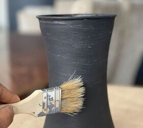 how to diy black burnished vase to create aged pottery, Used horizontal brushstrokes for the small vase