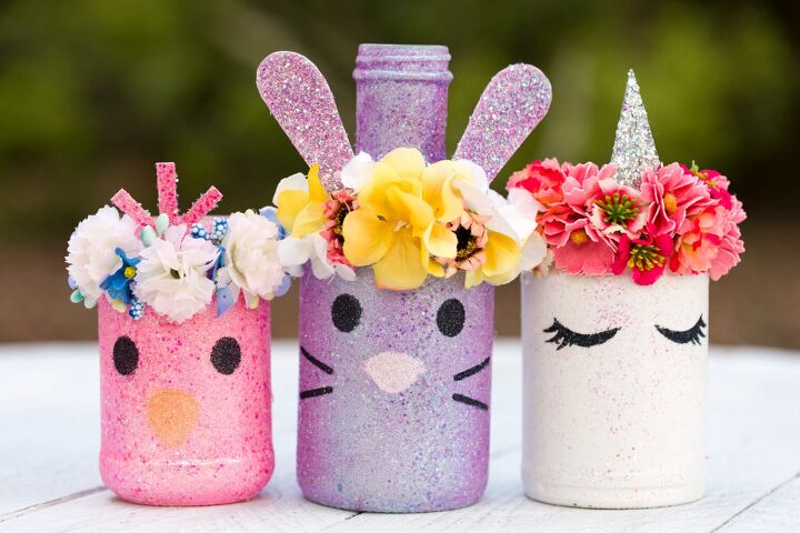s 20 ideas creativas de pascua que necesitaras esta primavera, Tarros de Pascua con purpurina