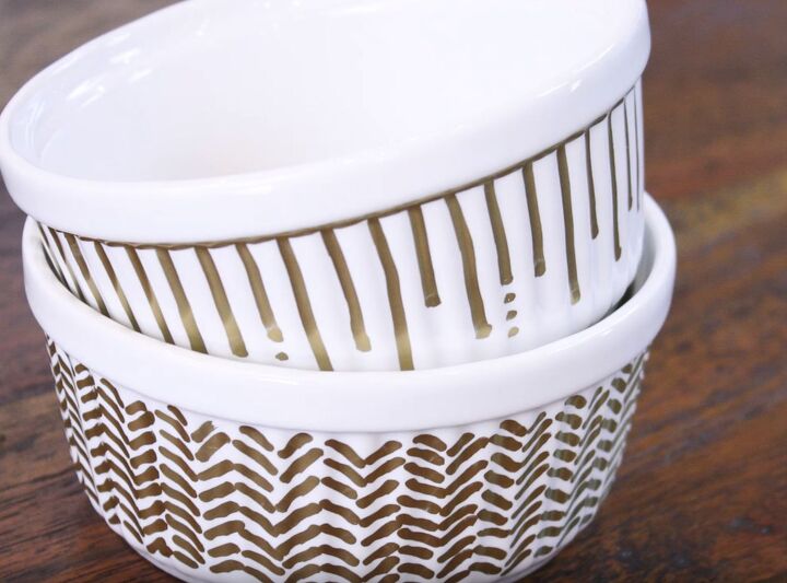 20 pretty dollar tree transformations for you to copy this weekend, Add character to ramekin dishes with gold Sharpie