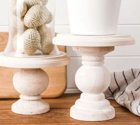 20 pretty dollar tree transformations for you to copy this weekend, Make a cake stand out of a wooden candleholder