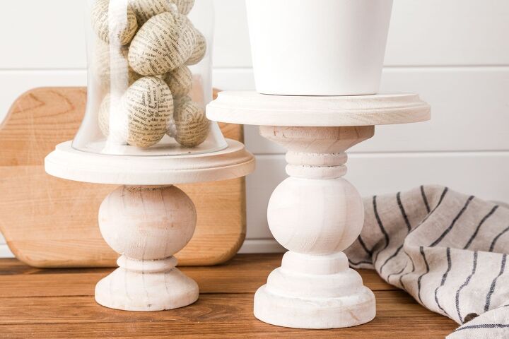 20 pretty dollar tree transformations for you to copy this weekend, Make a cake stand out of a wooden candleholder