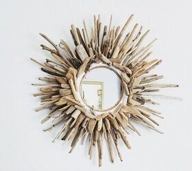 20 pretty dollar tree transformations for you to copy this weekend, Use driftwood to give a plain mirror coastal charm