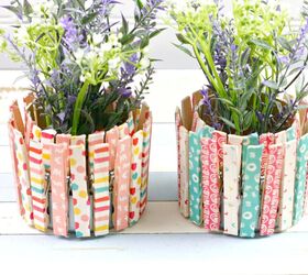 s 20 ways to update your flowers pots in time for spring, Attach decorated clothespins to small tin cans