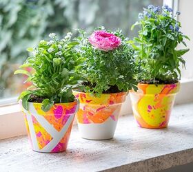s 20 ways to update your flowers pots in time for spring, Use bright paint colors for a marbled look