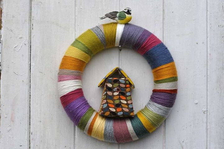 s refresh your decor this month with these 20 colorful spring ideas, Scrap yarn spring wreath