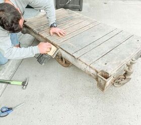 how to restore an old railroad cart into a coffee table, Don t forget to sand the sides down too