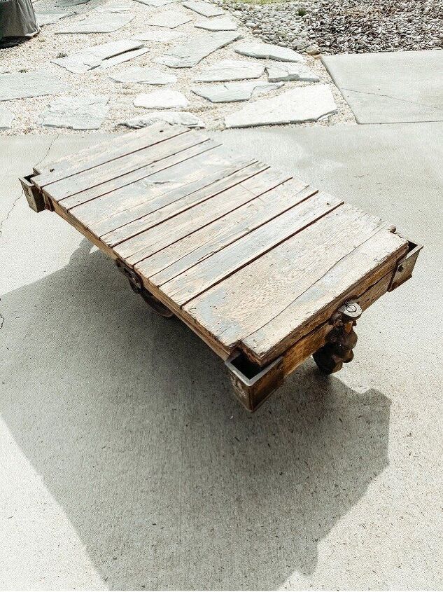 how to restore an old railroad cart into a coffee table, Finished sanding