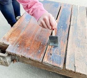 how to restore an old railroad cart into a coffee table, This sealer really brought out the black color even more