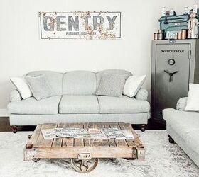 how to restore an old railroad cart into a coffee table, I also moved our living room rug down here to this space and I think it fits much better down here instead I will link it below