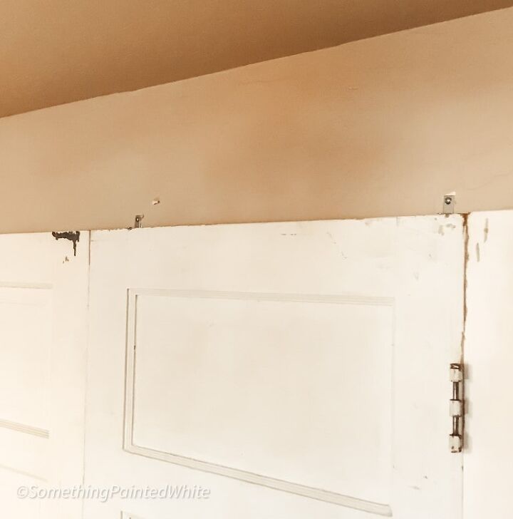 cabeceira slida feita com 3 portas de fazenda vintage, Fixado na parede