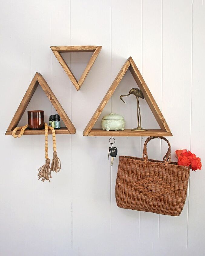 diy triangle shelf with hooks