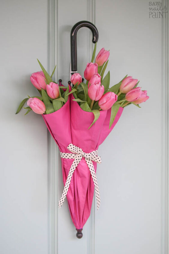 s fill your home with flowers this month 20 ideas, Repurpose an umbrella as a vase wreath