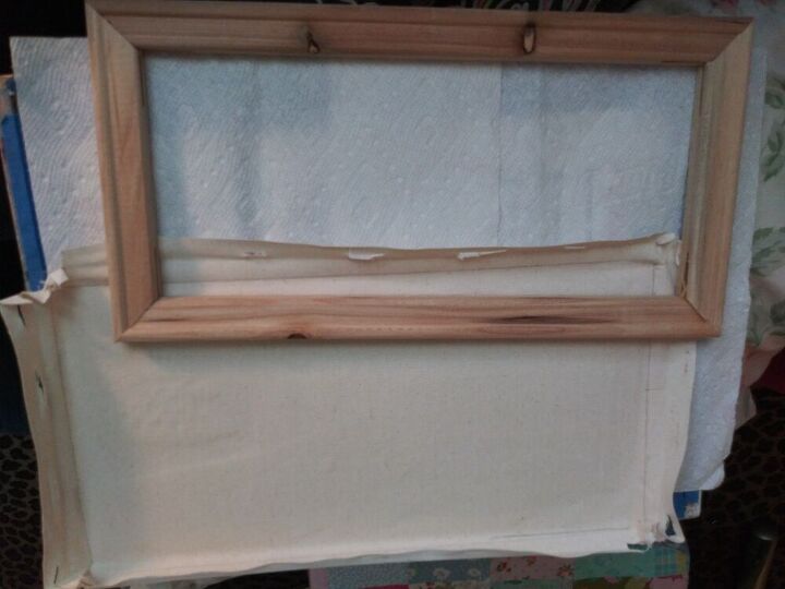 recycled art canvas, Here I have the canvas removed from the frame