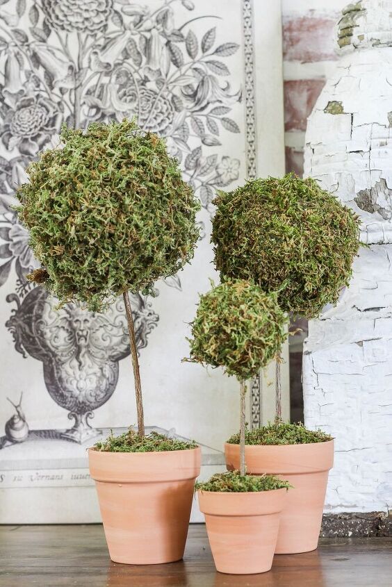 25 spring porch ideas that ll brighten up your block, Mini moss ball topiary