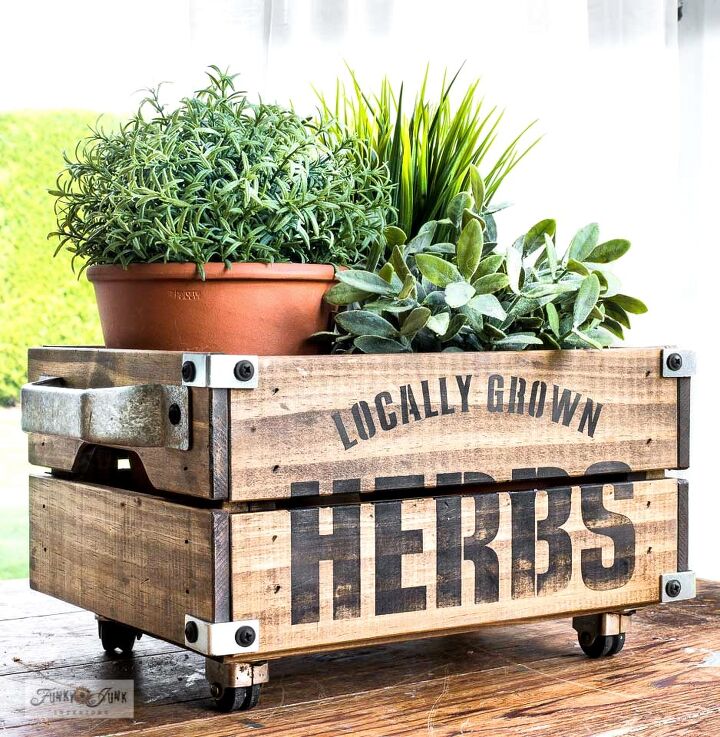 25 spring porch ideas that ll brighten up your block, Unique stenciled planter crates
