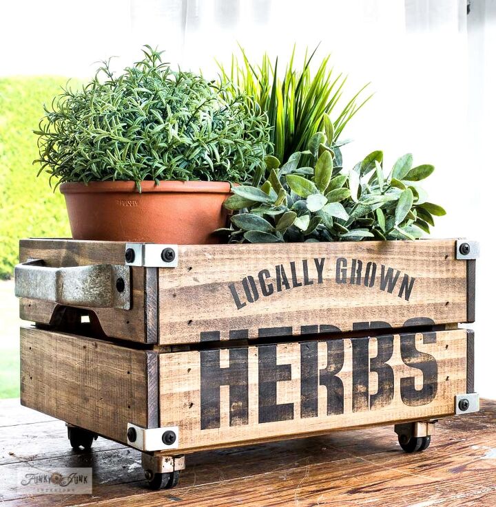 25 spring porch ideas that ll brighten up your block, Unique stenciled planter crates