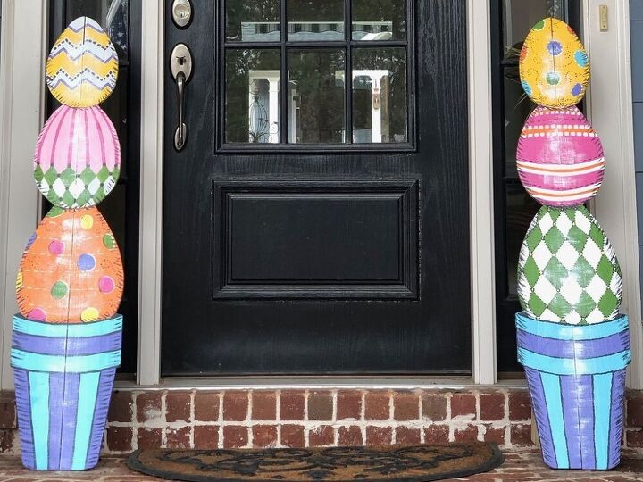 25 spring porch ideas that ll brighten up your block, Easter egg topiaries