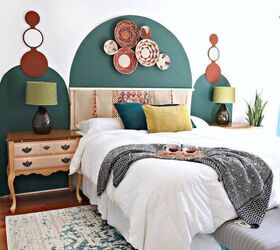s take your bedroom to the next level with these 20 headboard ideas, Hang Boho patterned fabric behind the bed
