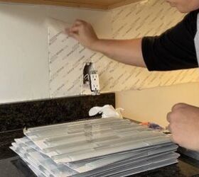 installing kitchen backsplash tile using adhesive tile mat