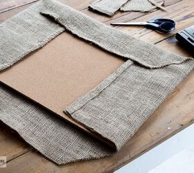 create a coffee shop vibe with this easy diy coffee bean sack hack, Cover bulletin board with burlap
