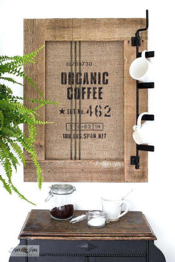 create a coffee shop vibe with this easy diy coffee bean sack hack, Coffee station sign