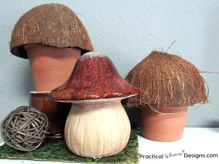 s 15 stunning ways to spruce up your mantel this month, Turn a coconut shell into mushroom decor