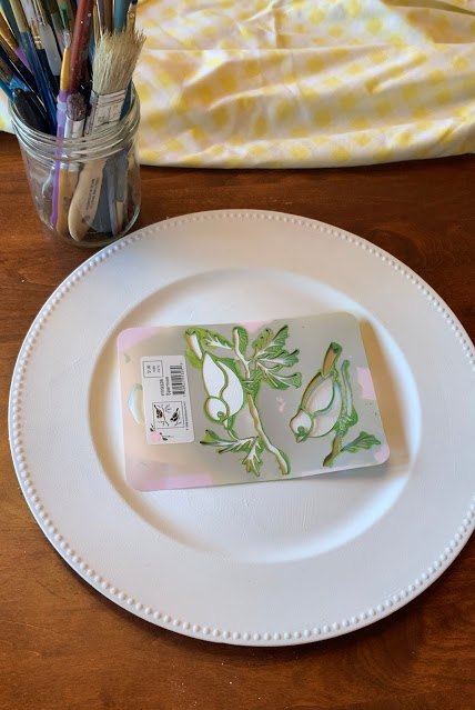 diy painted sparrow chargers for a spring table