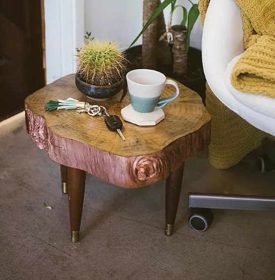 s 20 creative ways to give your home a boho vibe, Turn a tree stump into a rustic side table