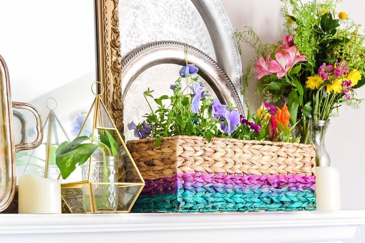 s 20 creative ways to give your home a boho vibe, Dye a Boho chic basket for fun colorful decor