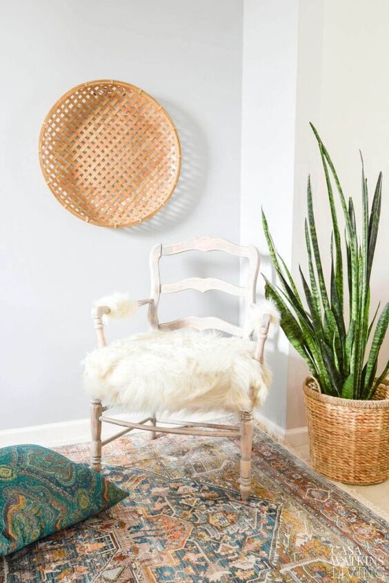 s 20 creative ways to give your home a boho vibe, Create a Boho chic faux fur chair for cheap