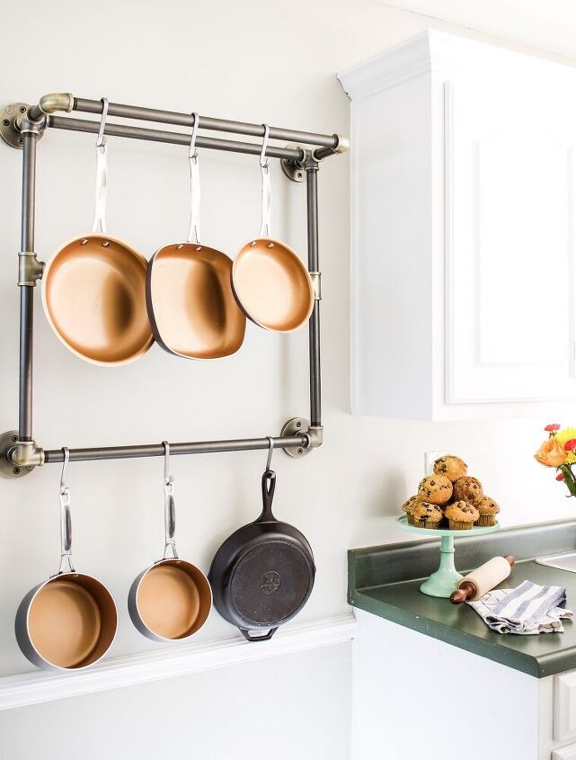 s 25 extremely clever ways to get extra storage space, Install an industrial pot rack