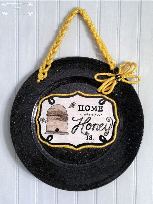 spring bee sign and skep made from thrifted items, Completed Sign