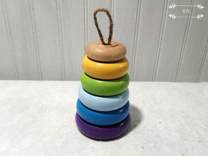 spring bee sign and skep made from thrifted items, Baby Stacking Wooden Rings