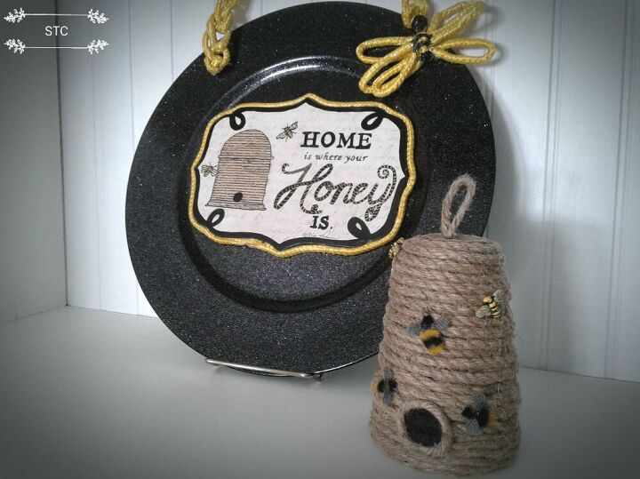 spring bee sign and skep made from thrifted items, Honeybee Sign and Skep