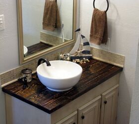s 12 ways to upgrade your bathroom vanity without replacing it, Beat up your vanity top for a rustic look