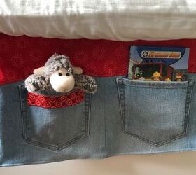 s 15 organizers that will seriously improve parents lives, These cute denim bedside pocket organizers