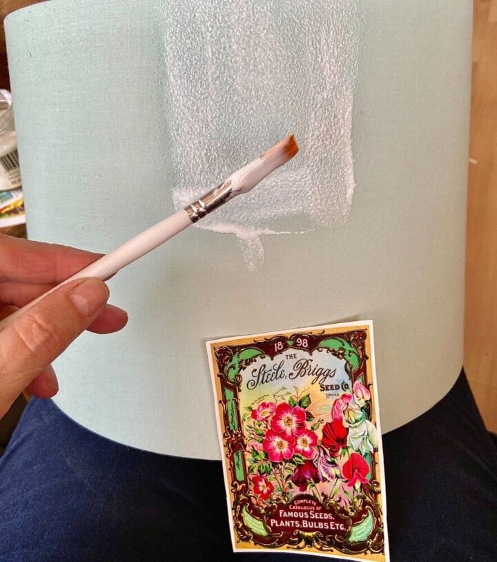 how to transform your lampshades with a vintage floral makeover, Glue onto the shade