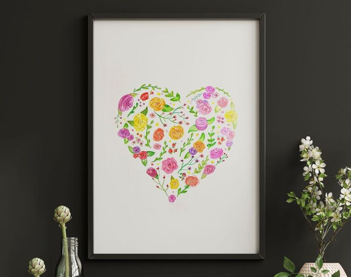 heart shaped watercoloured painting decor
