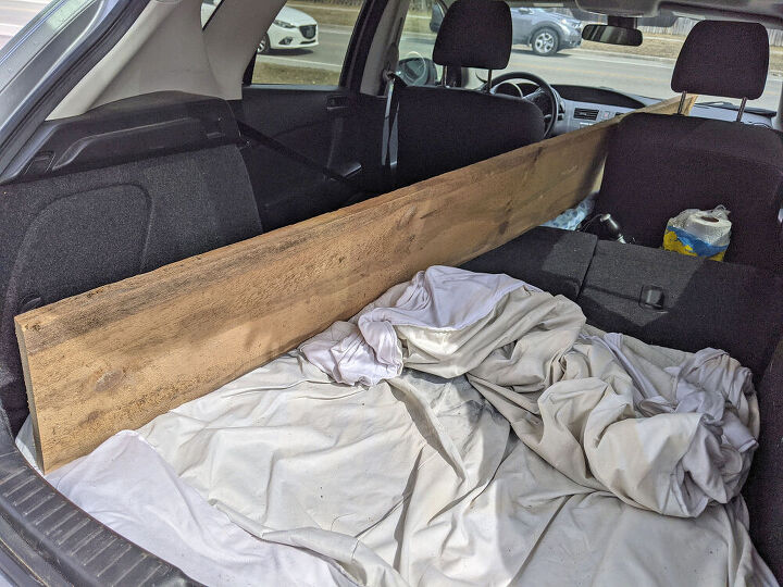 mesa de sof flutuante de madeira de barril recuperada, O ajuste no meu pequeno carro