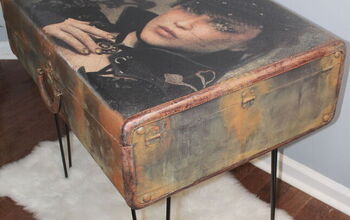 Steampunk Decoupage on Vintage Luggage Redesigned Sidetable