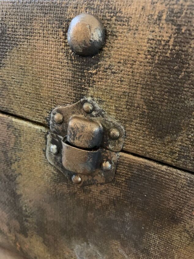 steampunk decoupage on vintage luggage redesigned sidetable