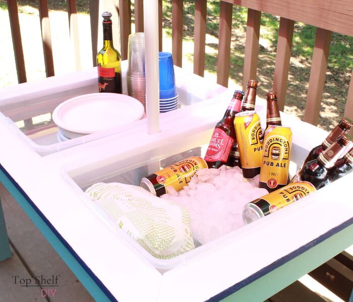 mesa de areia e gua conversvel com opo de refrigerador de cerveja