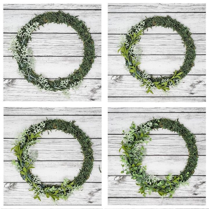how to make a moss floral wreath, Add Greenery in Layers