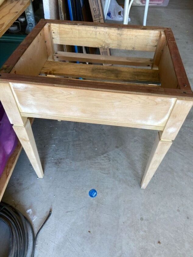 curbside 70 s nightstand into planter, After sanding and nailing pallet wood