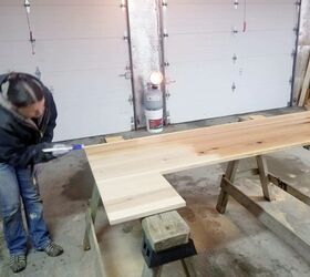 floating hickory workbench and shelves
