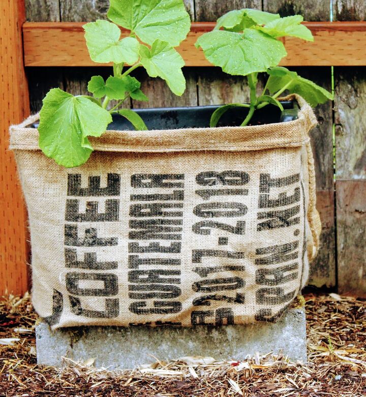 s 20 smart diys that are getting coffee lovers really excited, A coffee sack wrapped rustic planter