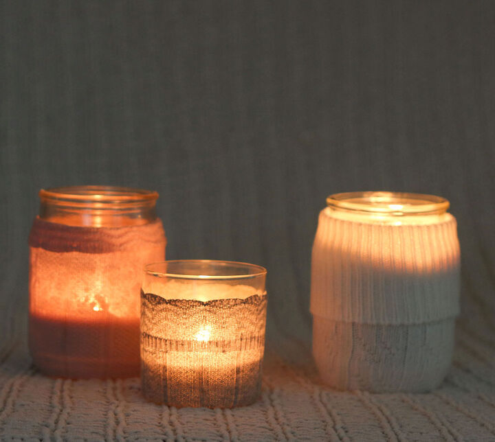 s 16 decorative candle ideas to light up your home, Cozy DIY candle sweaters