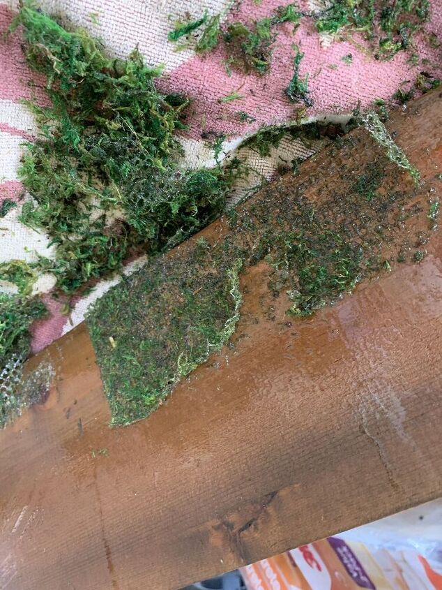 q how do you remove faux moss from a wood surface