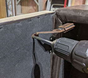 ottoman reconfigured into dust free garage storage, Remove brackets