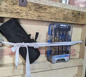 ottoman reconfigured into dust free garage storage, Accessories ledge